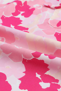 Pink Split Neck Ruffled Puff Sleeves Floral Top | Tops/Tops & Tees