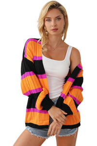 Black Striped Colorblock Drop Shoulder Slouchy Cardigan | Tops/Sweaters & Cardigans