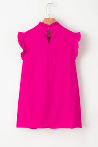 Pink Sleeveless Top | Pleated Mock Neck Frilled Sleeveless Top