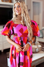 Load image into Gallery viewer, Red Abstract Print Square Neck Puff Sleeve Dress | Dresses/Mini Dresses
