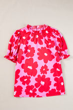 Load image into Gallery viewer, Puff Sleeves Top | Rose Floral Frill Neckline Blouse
