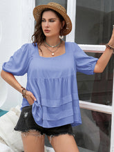 Load image into Gallery viewer, Puff Sleeve Top | Plus Size Square Neck Half Sleeve Blouse
