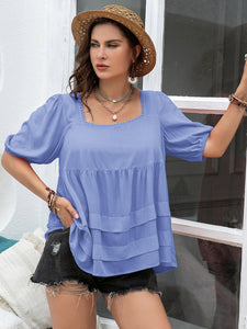 Puff Sleeve Top | Plus Size Square Neck Half Sleeve Blouse