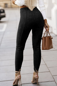 Skinny Leggings | Black High Waist Faux Suede