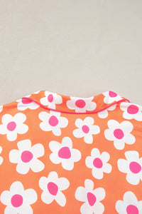 Orange Flower Print Short Sleeve Shirt Pajamas Set | Loungewear & Sleepwear/Sleepwear