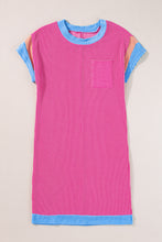 Load image into Gallery viewer, T Shirt Dress | Rose Color-Block Edge Patched Pocket
