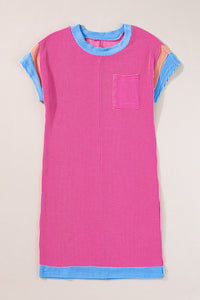 T Shirt Dress | Rose Color-Block Edge Patched Pocket