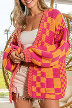 Load image into Gallery viewer, Multicolor Open Front Mixed Checkered Pattern Knit Cardigan | Tops/Sweaters &amp; Cardigans
