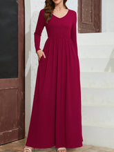 Load image into Gallery viewer, Maxi Dress | Pocketed V-Neck Long Sleeve Dress
