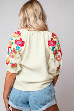 Load image into Gallery viewer, Puff Sleeve Blouse | Beige Floral Embroidered Top
