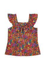 Load image into Gallery viewer, Multicolour Floral Print Cap Sleeve Square Neck Back Knot Blouse
