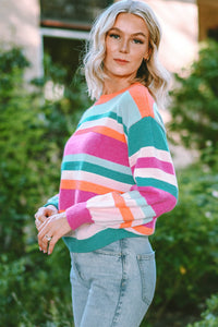 Multicolor Striped Knit Drop Shoulder Puff Sleeve Sweater | Tops/Sweaters & Cardigans