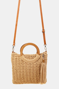 Crochet Knit Convertible Tote Bag with Tassel