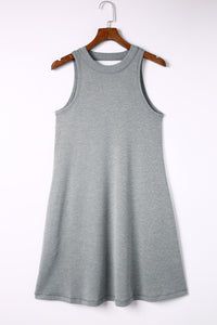 Knit Sleeveless Dress | Gray Crisscross Cut-Out Back Dress