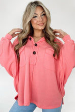 Load image into Gallery viewer, Pink Corded Flap Pocket Henley Top | Tops/Long Sleeve Tops
