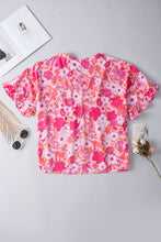 Load image into Gallery viewer, Rose Floral Print Ruffled Half Sleeve Plus Size Babydoll Blouse | Plus Size/Plus Size Tops/Plus Size Blouses &amp; Shirts
