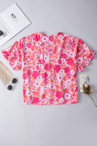 Rose Floral Print Ruffled Half Sleeve Plus Size Babydoll Blouse | Plus Size/Plus Size Tops/Plus Size Blouses & Shirts