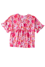 Load image into Gallery viewer, Rose Floral Print Ruffled Half Sleeve Plus Size Babydoll Blouse | Plus Size/Plus Size Tops/Plus Size Blouses &amp; Shirts
