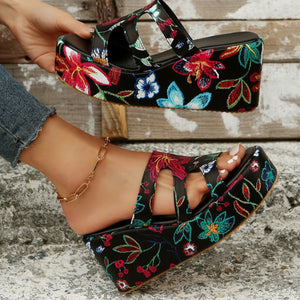 Cutout Floral Peep Toe Platform Sandals