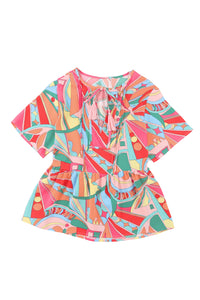 Multicolor Boho Abstract Pattern Split V Neck Flowy Blouse | Tops/Blouses & Shirts