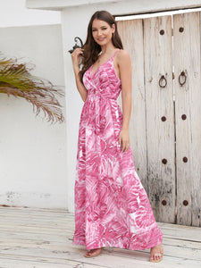 Maxi Dress | Printed Surplice Spaghetti Strap Dress