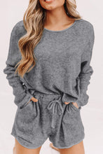 Load image into Gallery viewer, Shorts Lounge Set | Gray Long Sleeve Top and Drawstring
