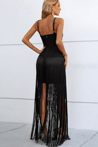 Cocktail Dress | Cutout Strappy Neck Fringe Dress