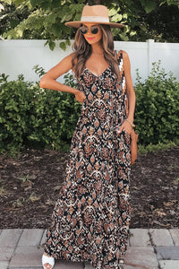 Black Boho Retro Printed Spaghetti Strap V Neck Maxi Dress | Dresses/Maxi Dresses