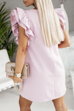 Load image into Gallery viewer, Mini Dress | Pink Round Neck Ruffle Shift Dress
