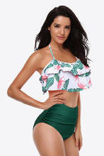 Load image into Gallery viewer, Womens Swimsuit | Two-Tone Ruffled Halter Neck Two-Piece Swimsuit
