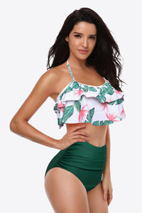 Womens Swimsuit | Two-Tone Ruffled Halter Neck Two-Piece Swimsuit