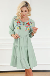 Green Floral Embroidery Tiered Ruffle Hem Dress | Dresses/Floral Dresses