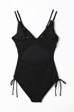 Load image into Gallery viewer, Black Adjustable Straps Ribbed Knit One Piece Swimsuit | Swimwear/One Piece Swimsuit
