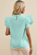 Load image into Gallery viewer, Ruffled Sleeve Top | Eyelet Round Neck Cap Sleeve Blouse
