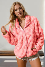 Load image into Gallery viewer, Pink Checkered Fuzzy Jacket
