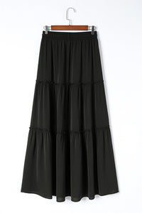 Black Frill Tiered Drawstring Waist Maxi Skirt | Bottoms/Skirts & Petticoat