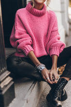 Load image into Gallery viewer, Rose Red Chunky Knit Turtle Neck Drop Shoulder Sweater | Tops/Sweaters &amp; Cardigans
