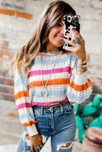 Load image into Gallery viewer, Striped Hollowed Knitted Loose Sweater
