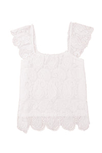 White Lace Crochet Ruffled Square Neck Tank Top | Tops/Tank Tops