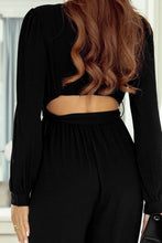 Load image into Gallery viewer, Black Cutout Back Belted V Neck Wide Leg Jumpsuit | Bottoms/Jumpsuits &amp; Rompers
