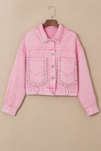 Load image into Gallery viewer, Womens Denim Jacket | Pink Rivet Studded Pocketed Denim Jacket | Outerwear/Denim jackets
