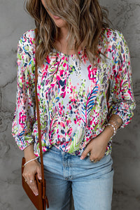 Green Floral Print Puffy Sleeve Loose Blouse | Tops/Blouses & Shirts