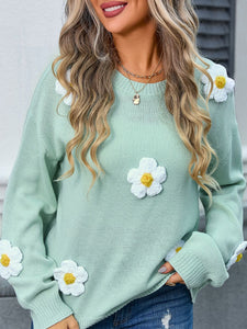 Flower Sweater | Round Neck Long Sleeves