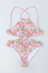 Multicolor Floral Print O-ring Lace-up Backless One Piece Swimsuit | Swimwear/One Piece Swimsuit