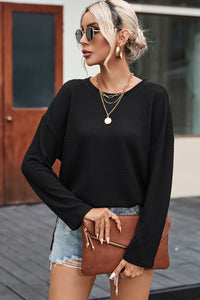 Oversized Top | Black Waffle Knit High Slits