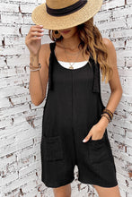 Load image into Gallery viewer, Black Adjustable Straps Pocketed Textured Romper | Bottoms/Jumpsuits &amp; Rompers
