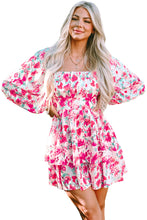 Load image into Gallery viewer, Pink Ruffle Tiered High Waist Puff Sleeve Floral Dress | Dresses/Floral Dresses
