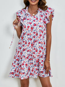 Womens Mini Dress | Tied Floral Cap Sleeve Mini Dress | Mini Dress