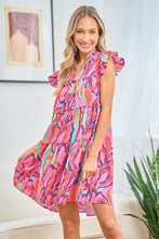 Load image into Gallery viewer, Tiered Dress | Full Size Printed Ruffle Cap Sleeve Mini Dress
