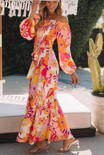 Load image into Gallery viewer, Multicolour Boho Floral Smocked Off Shoulder Puff Sleeve Maxi Dress | Dresses/Floral Dresses
